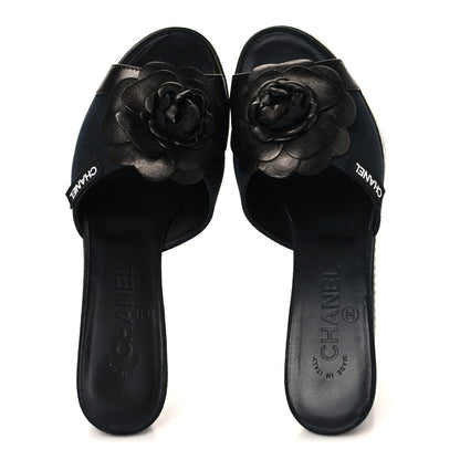 Chanel Canvas Camellia Wedge Sandals 38.5 Black 38.5 Black 2 of 11