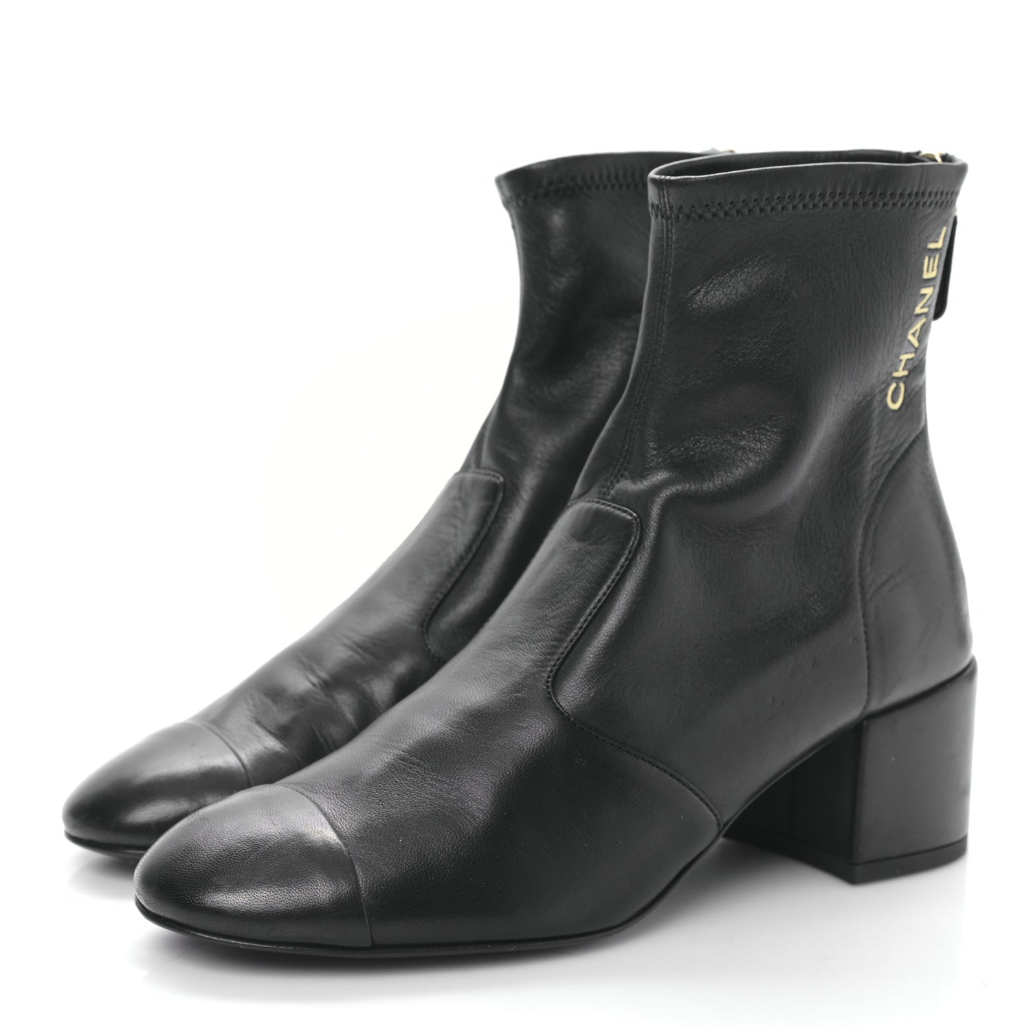 Chanel Lambskin Logo Ankle Boots 36.5 Black 3 of 8