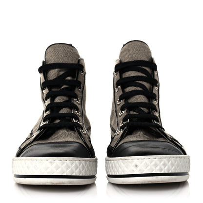 Chanel Fabric Lambskin Lace Up Cap Toe Sneakers 37 Beige Black 2 of 7