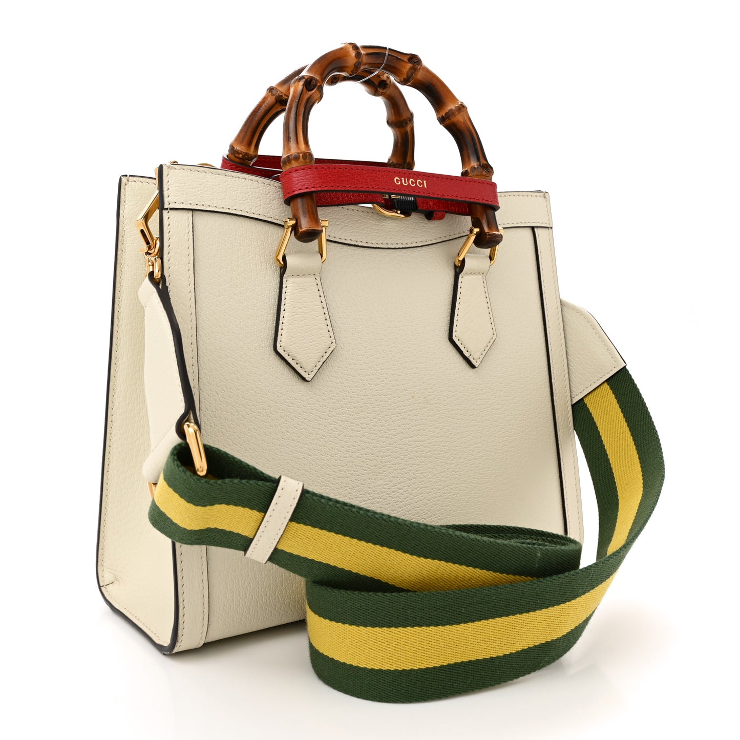 Textured Dollar Calfskin Web Small Diana Tote Bag Mystic White