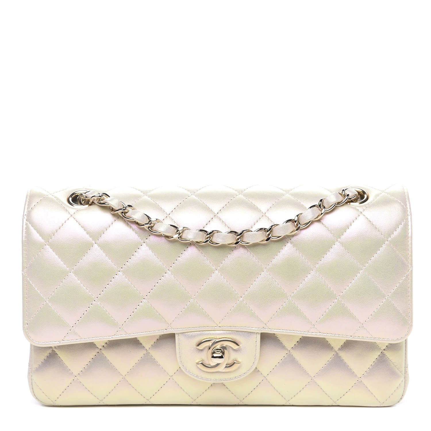Chanel Iridescent Lambskin Quilted Medium Double Flap Ivory 2 of 12