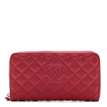 Chanel Caviar Quilted Diamond CC Gusset Zip Around Wallet Red 1 of 9