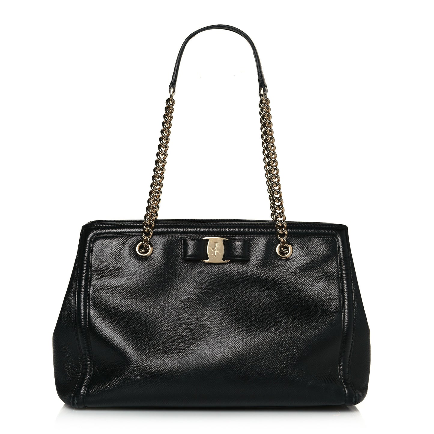 Hammered Calfskin Vara Bow Chain Tote Black