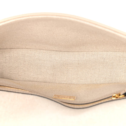 Fendi Canvas Vitello King FF Embroidered Baguette Grezzo White Nuvola 5 of 9