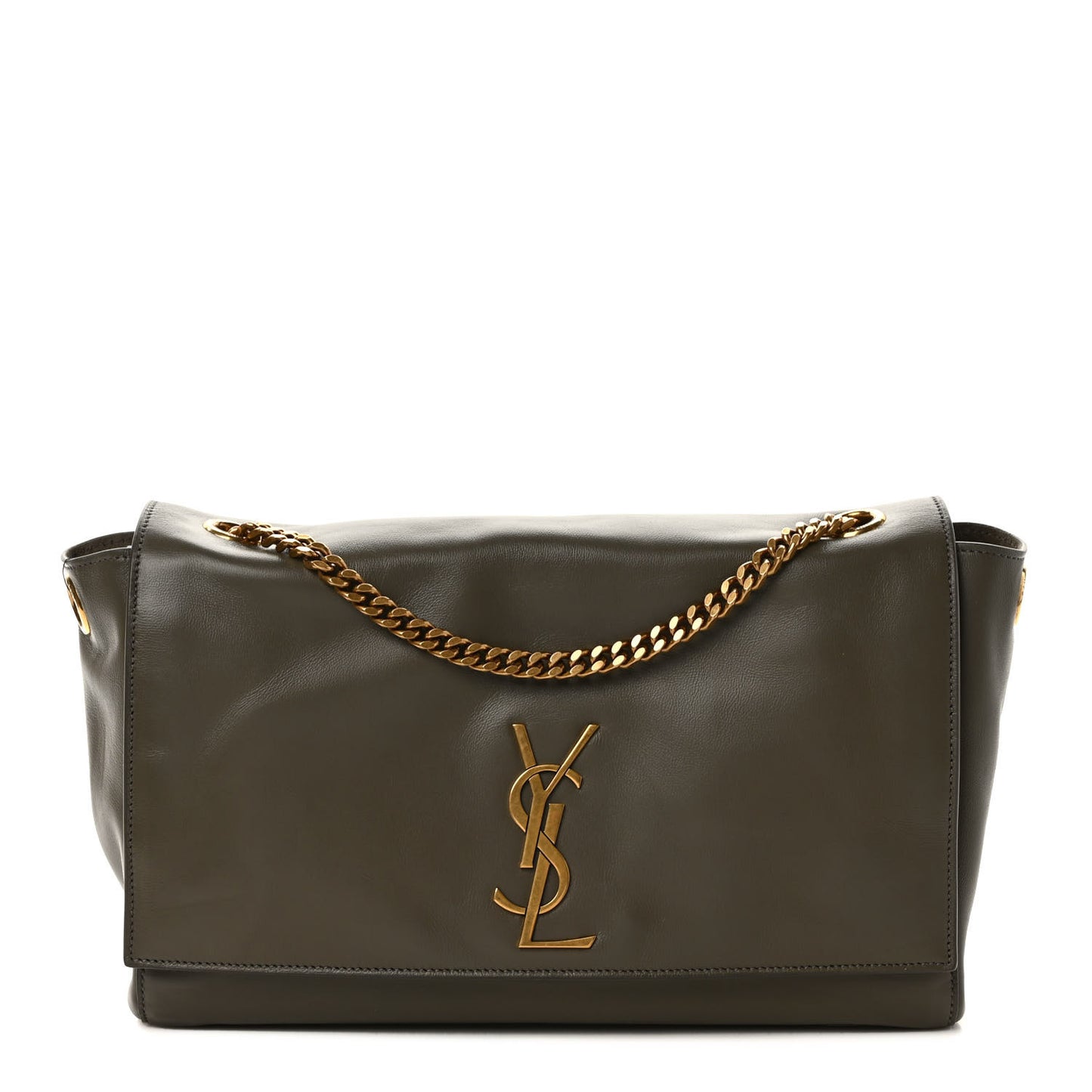 Smooth Calfskin Suede Medium Reversible Monogram Kate Satchel Olive
