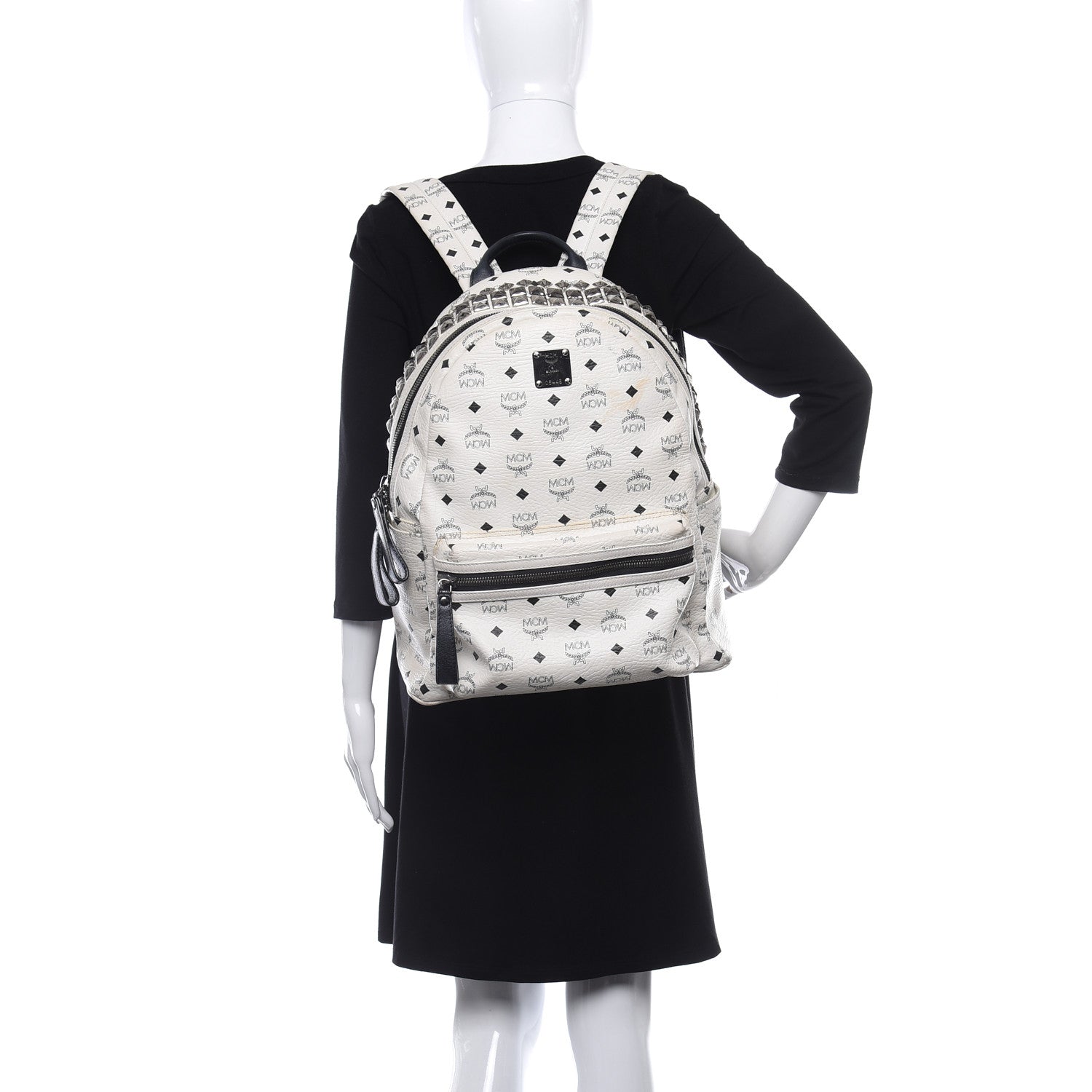 MCM Visetos Medium Side Stud Stark Backpack White 2 of 14