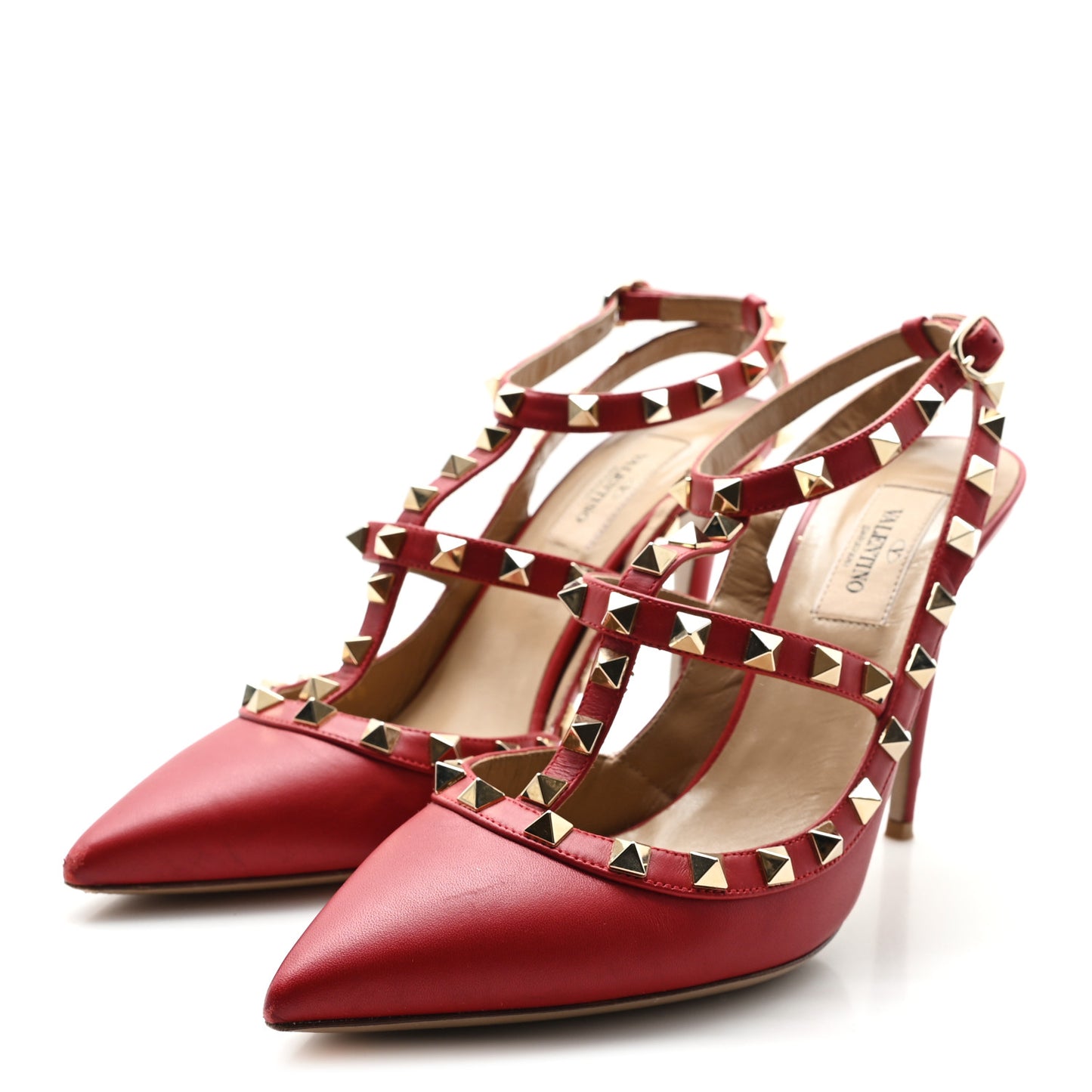 Calfskin Rockstud Ankle Strap 100mm Pumps 38.5 Rosso Valentino