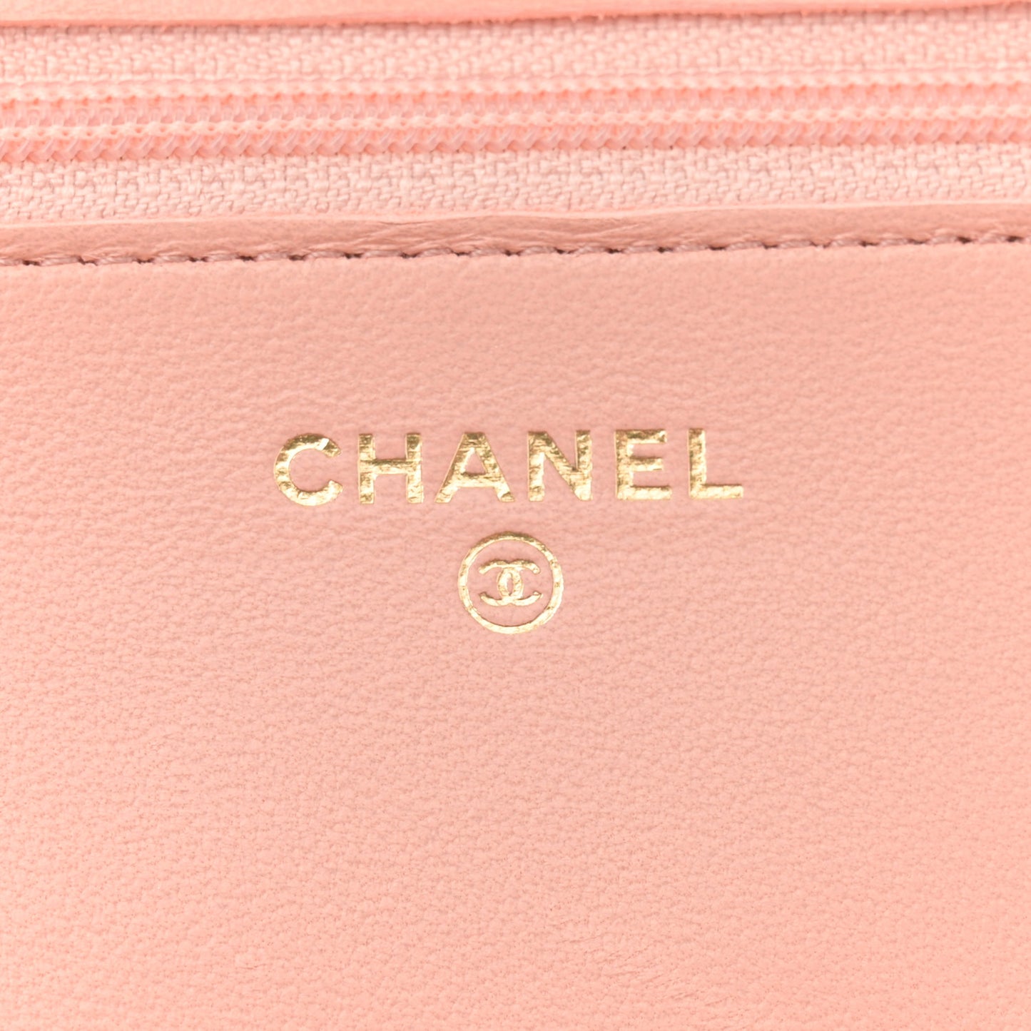 Lambskin Quilted CC Pearl Crush Wallet on Chain WOC Light Orange