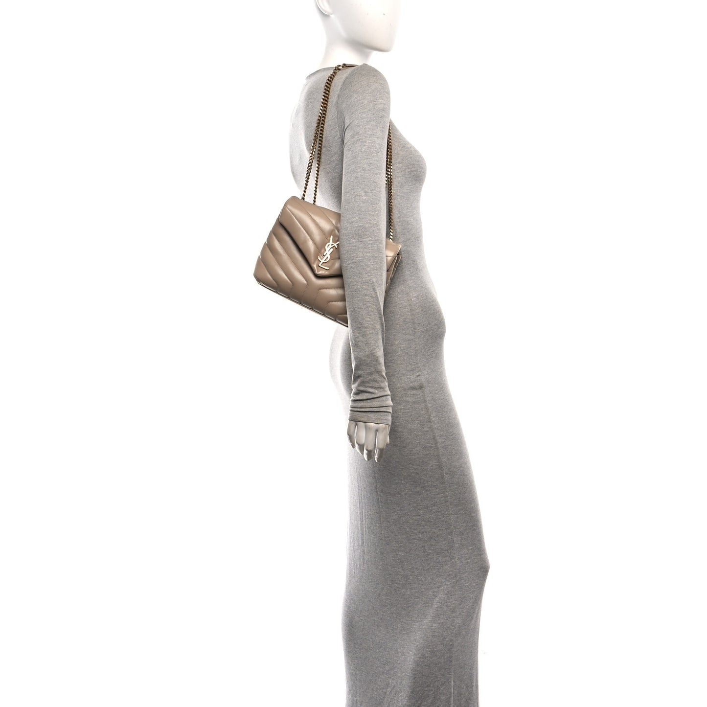 Calfskin Y Quilted Monogram Small Loulou Chain Satchel Dark Beige Dark Beige