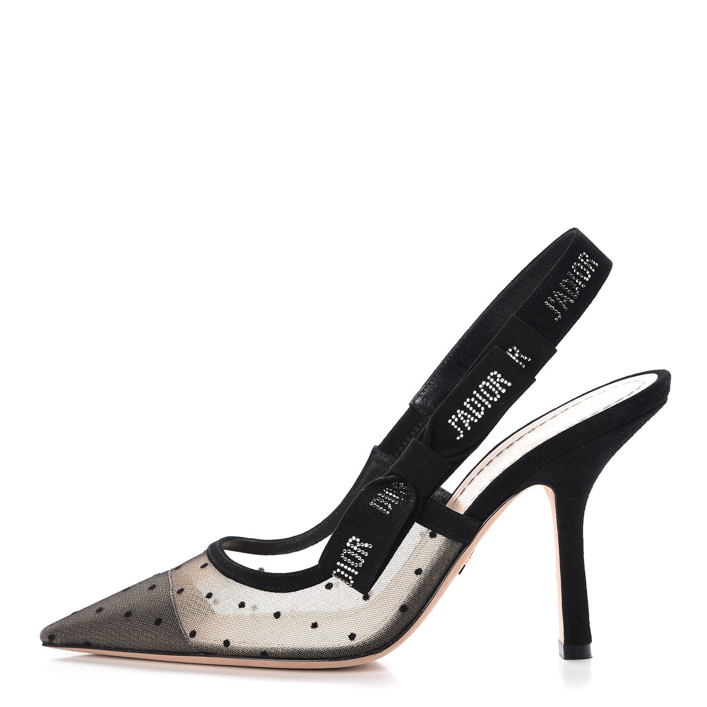 Mesh Plumetis Crystal Suede J'Adior Slingback 100mm Pumps 39 Nude Black