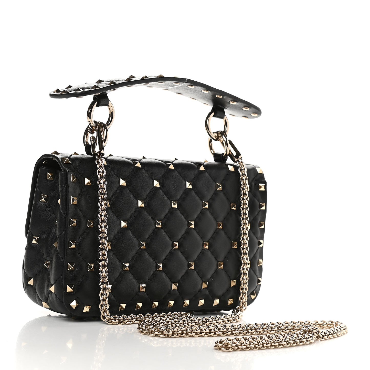 Lambskin Small Rockstud Spike Shoulder Bag Black