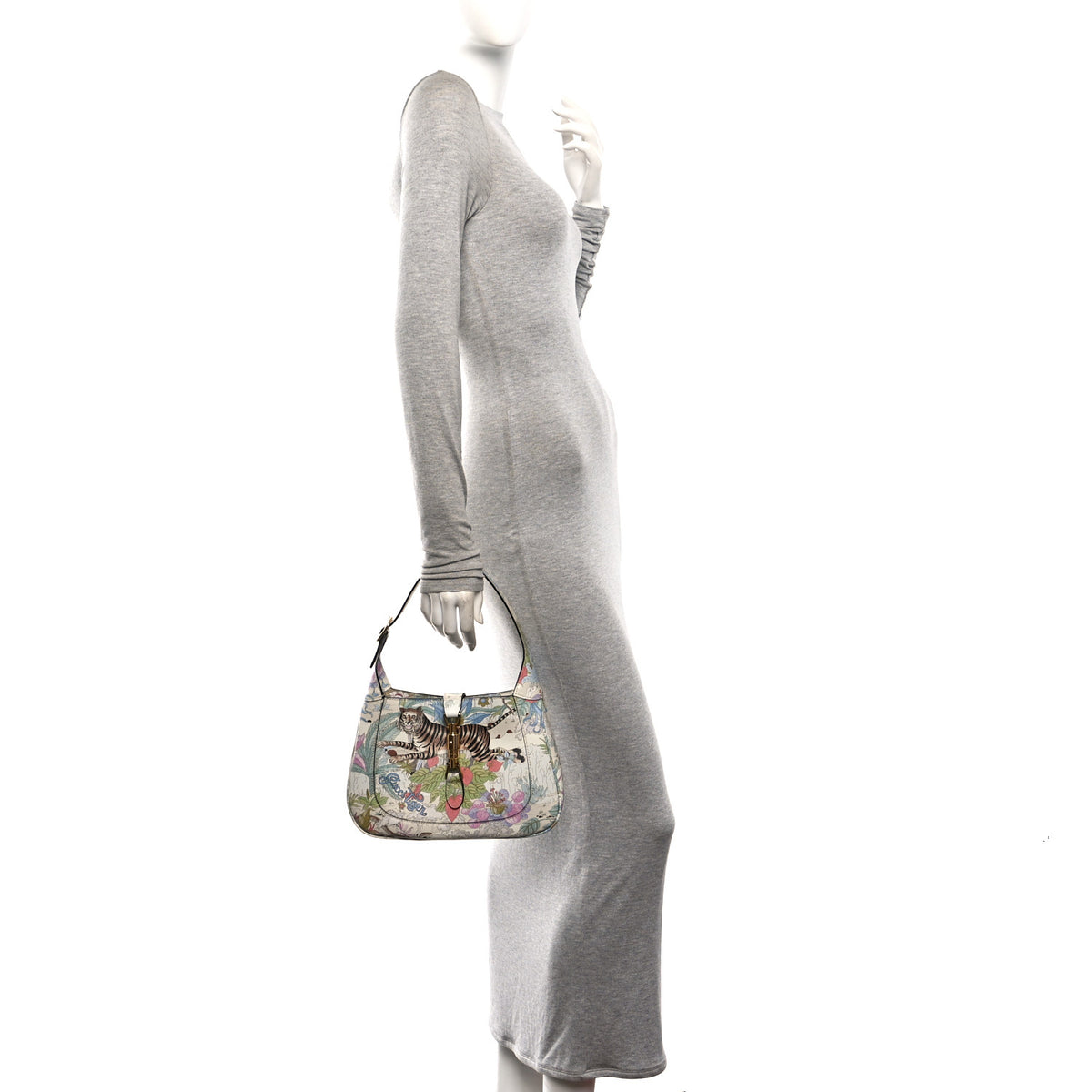 Gucci New Shangai Calfskin Tiger Savanah Small Jackie 1961 Hobo Chalky White Multicolor 2 of 9