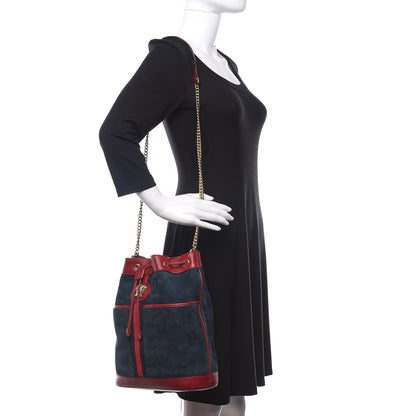 Gucci Suede Calfskin Web Medium Rajah Bucket Bag New Blue Romantic Cherry 2 of 10