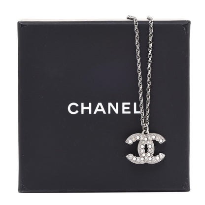 Chanel Crystal Pearl CC Pendant Necklace Silver 7 of 7