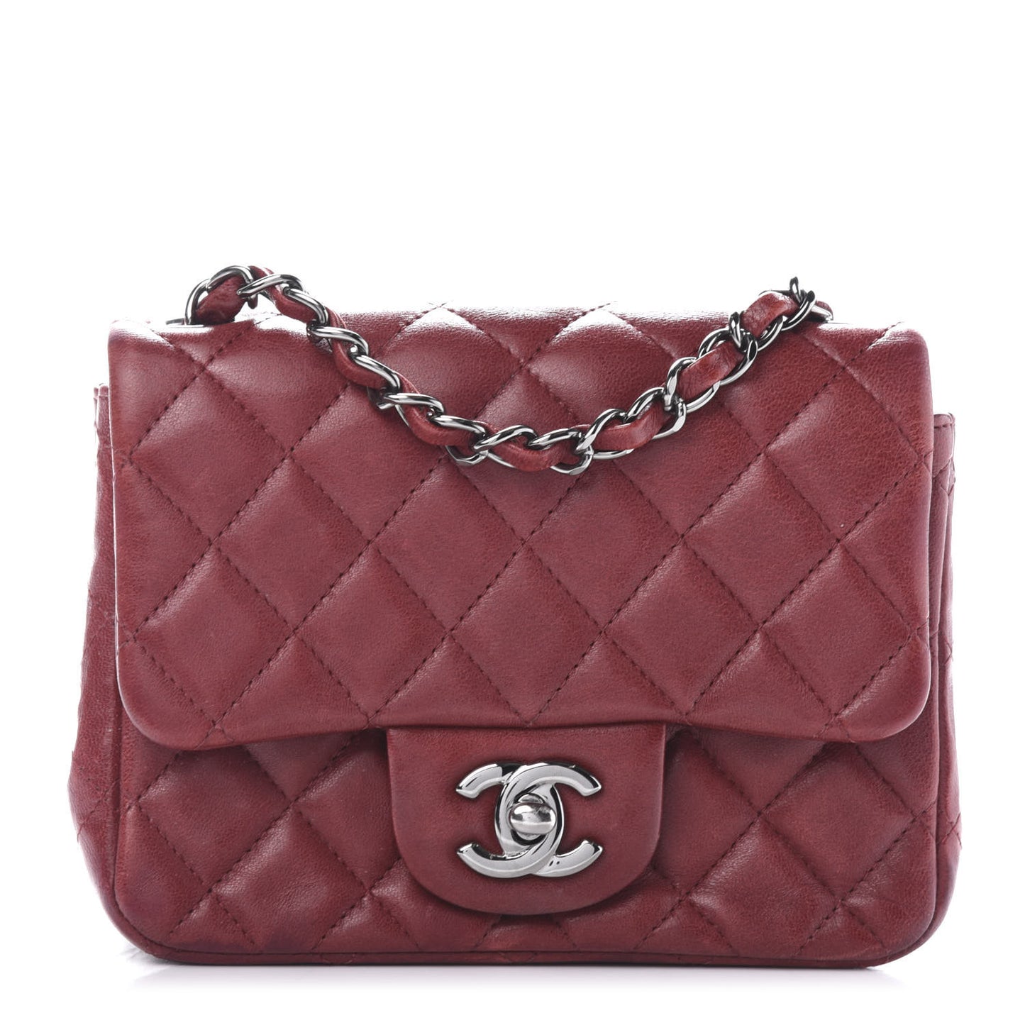 Lambskin Quilted Mini Square Flap Burgundy