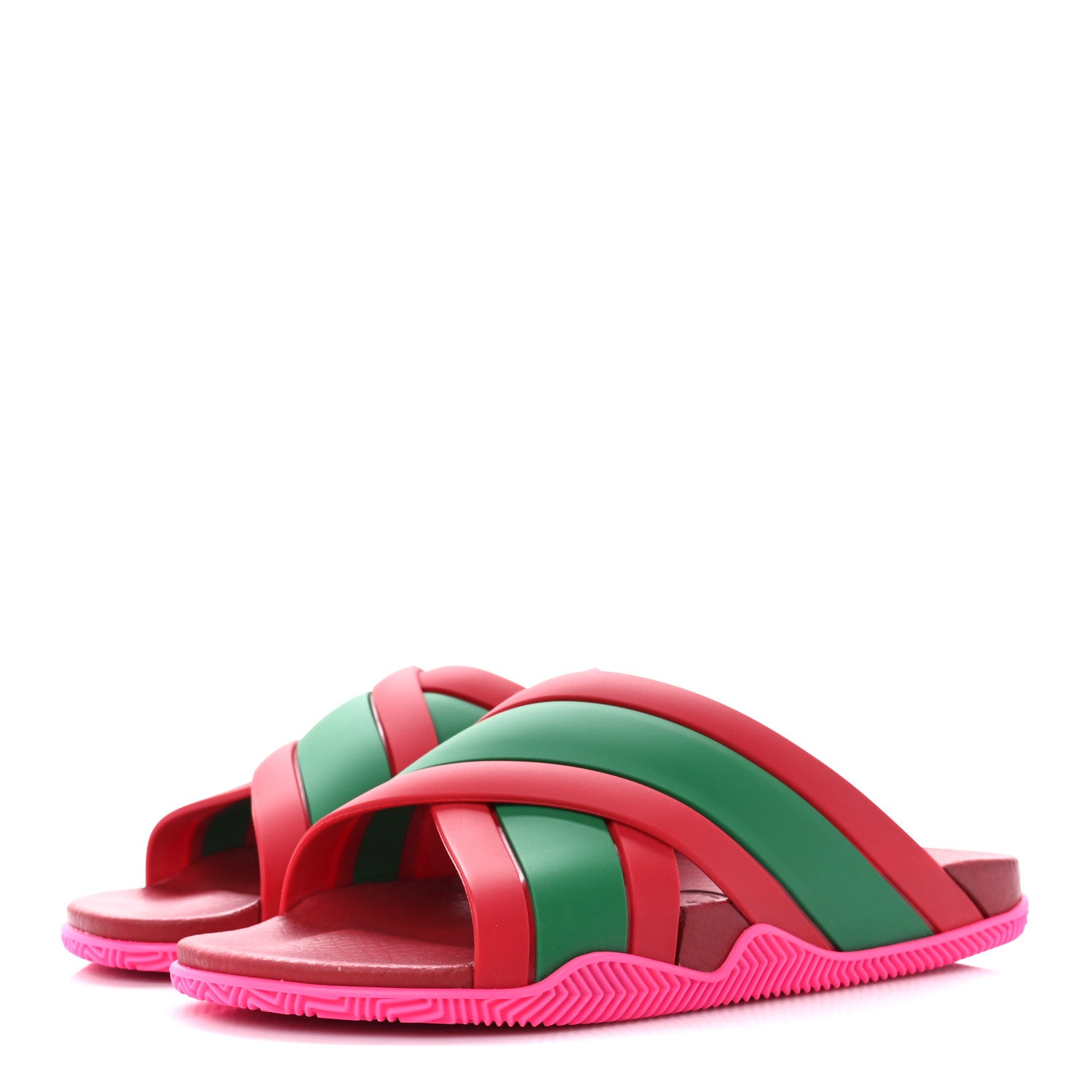 Gucci Rubber Web Womens Criss Cross Slide Sandals 38 Coral New Shamarock 3 of 12