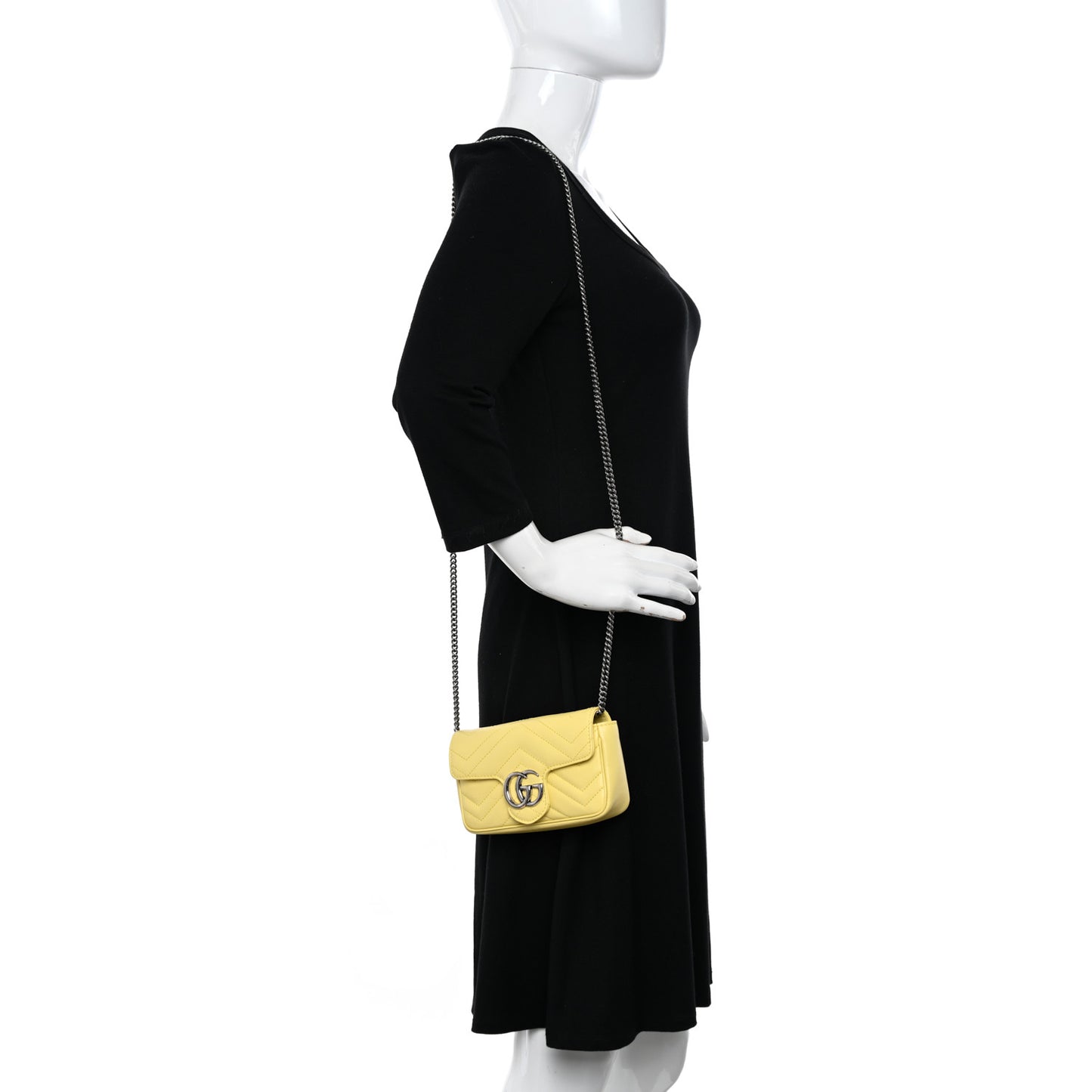 Calfskin Matelasse Super Mini GG Marmont Shoulder Bag Banana