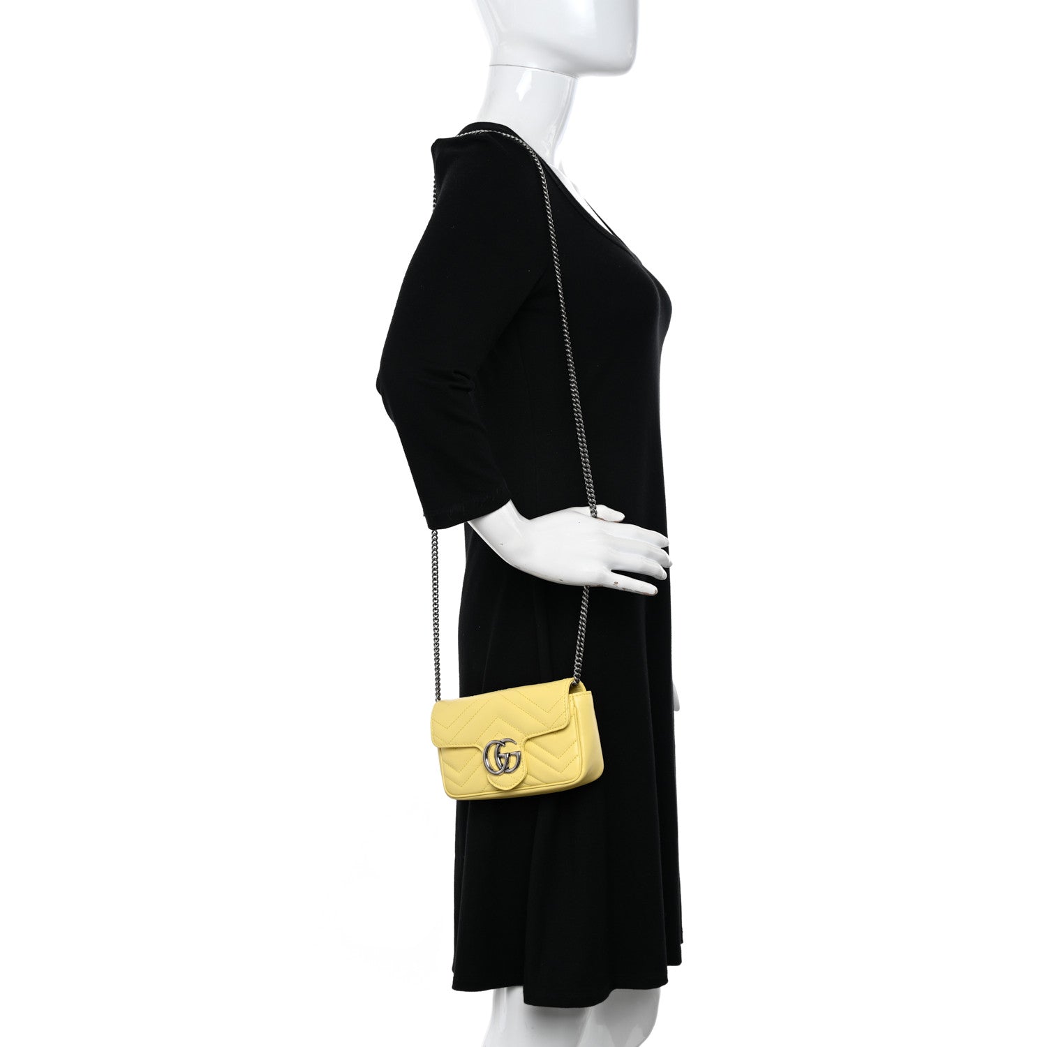 Gucci Calfskin Matelasse Super Mini GG Marmont Shoulder Bag Banana 2 of 10