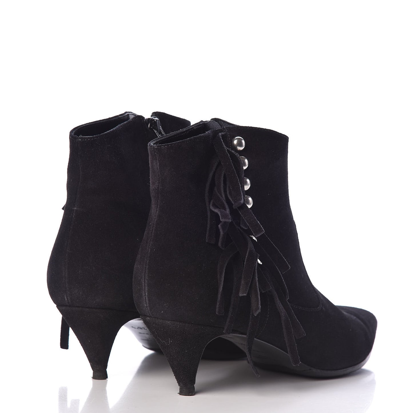 Suede Fringe Cat Ankle Boots 36.5 Black