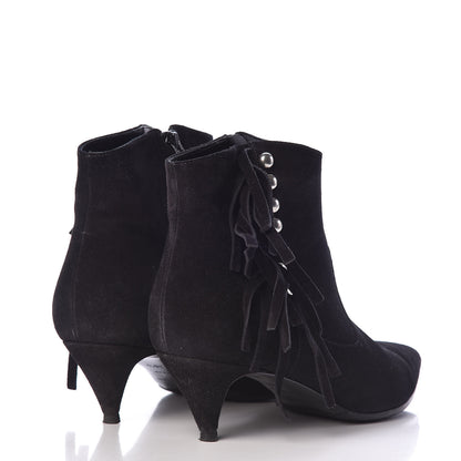 Saint Laurent Suede Fringe Cat Ankle Boots 36.5 Black 4 of 12