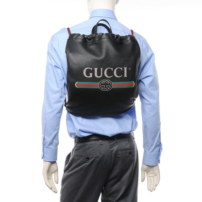 Gucci Calfskin Logo Drawstring Backpack Black 2 of 7