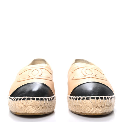 Chanel Lambskin CC Espadrilles 37 Beige Black 1 of 8