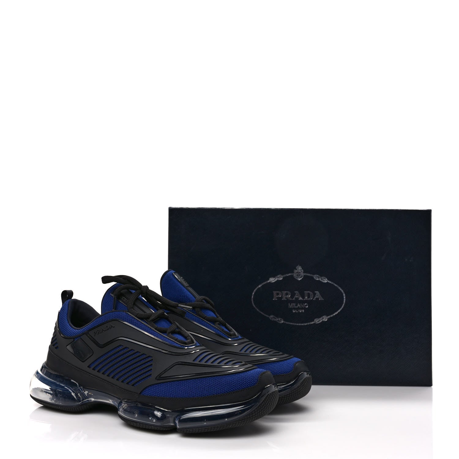 Prada Rubber Knit Fabric Mesh Mens Cloudbust Air Sport Sneakers 8 Blue Black 9 of 9