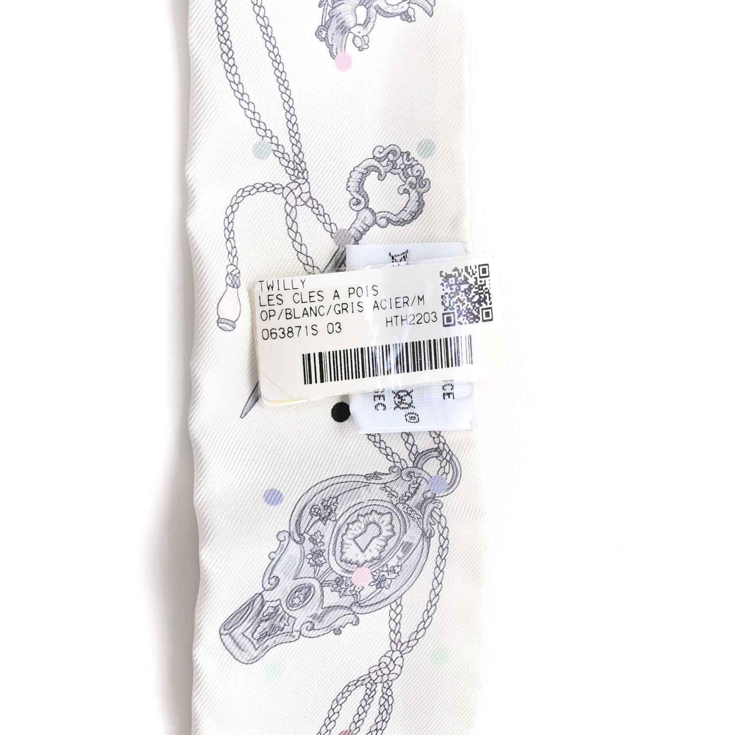 Hermes Silk Les Cles A Pois Twilly White Gris Acier 3 of 4