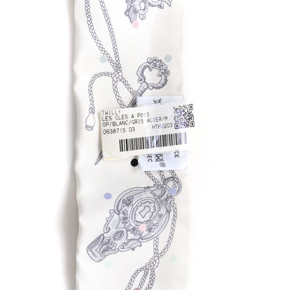 Hermes Silk Les Cles A Pois Twilly White Gris Acier 3 of 4