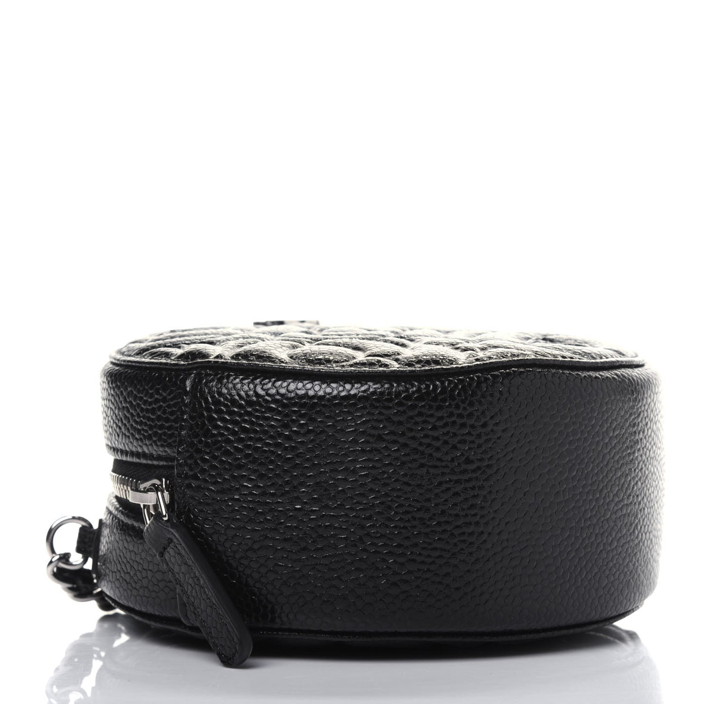 Caviar Camellia Embossed Round Clutch With Chain Black