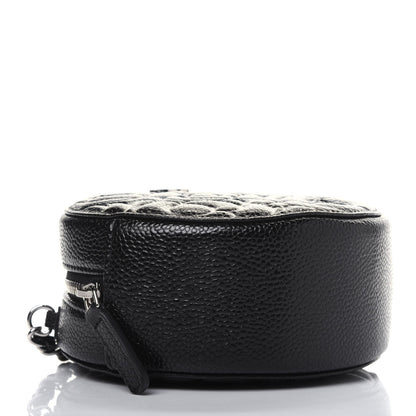 Chanel Caviar Camellia Embossed Round Clutch With Chain Black 4 of 13