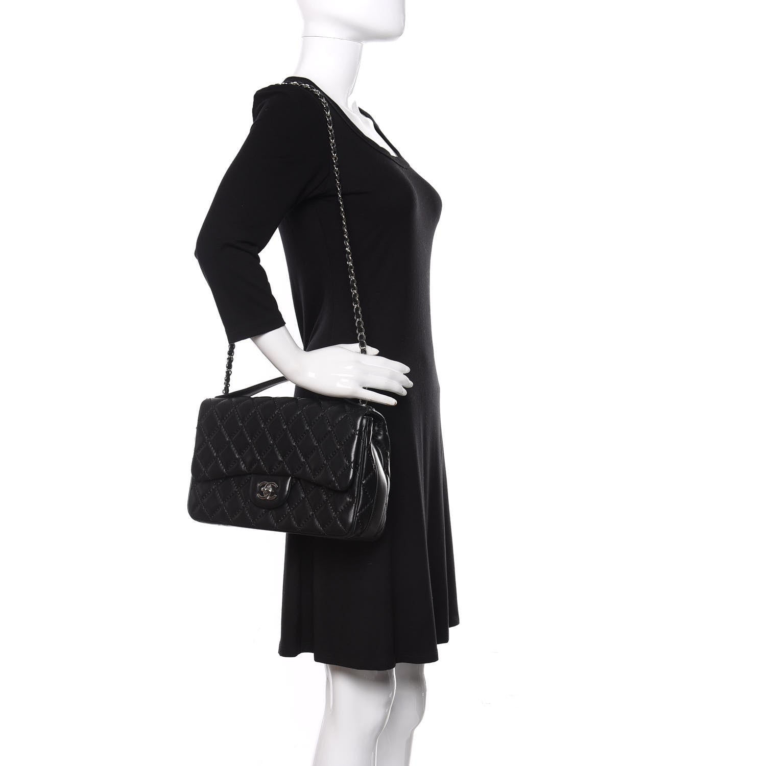Chanel Lambskin Quilted Jumbo Easy Carry Flap Black 2 of 11