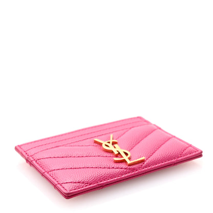 Saint Laurent Grain De Poudre Matelasse Chevron Monogram Credit Card Case Fresh Fuxia 4 of 11