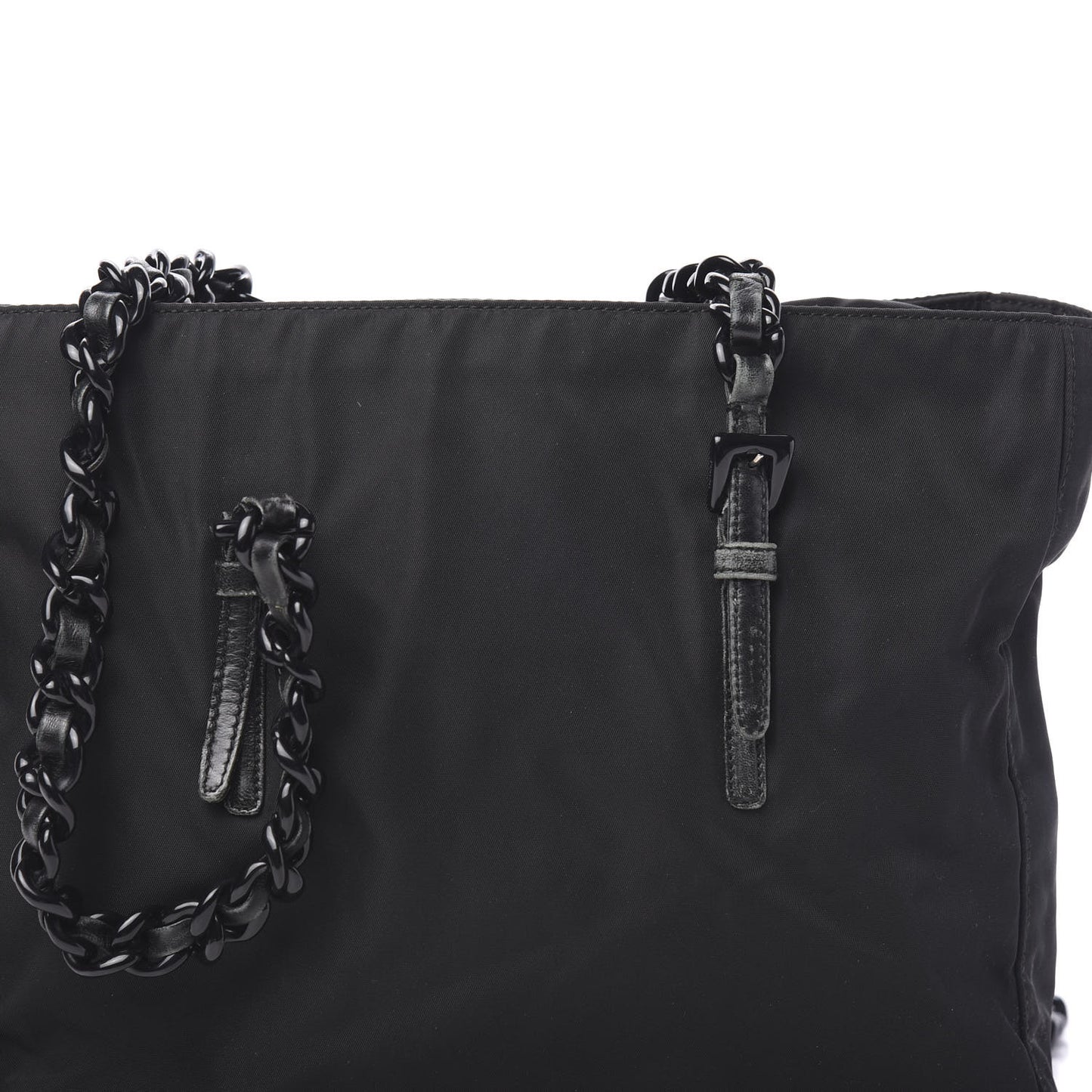 Tessuto Nylon Calfskin Chain Tote Black