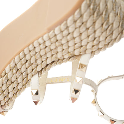 Valentino Garavani Calfskin Rockstud Ankle Strap Torchon Espadrille Caged 30/55mm Sandals 39 Light Ivory 8 of 8
