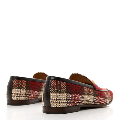 Gucci Vintage Tweed Check Horsebit Mens Jordaan Loafers 9 Red Beige White 4 of 9