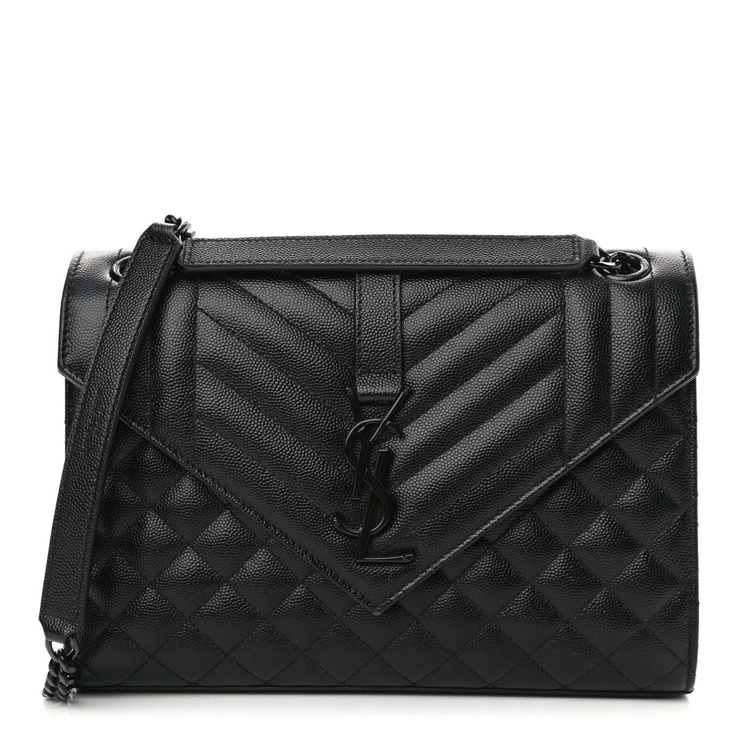Saint Laurent Grain De Poudre Textured Mixed Matelasse Triquilt Medium Monogram Satchel Black 1 of 12