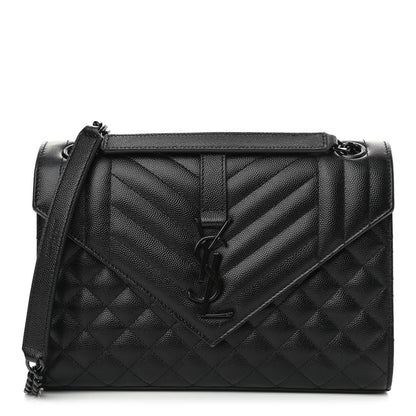 Saint Laurent Grain De Poudre Textured Mixed Matelasse Triquilt Medium Monogram Satchel Black 1 of 12