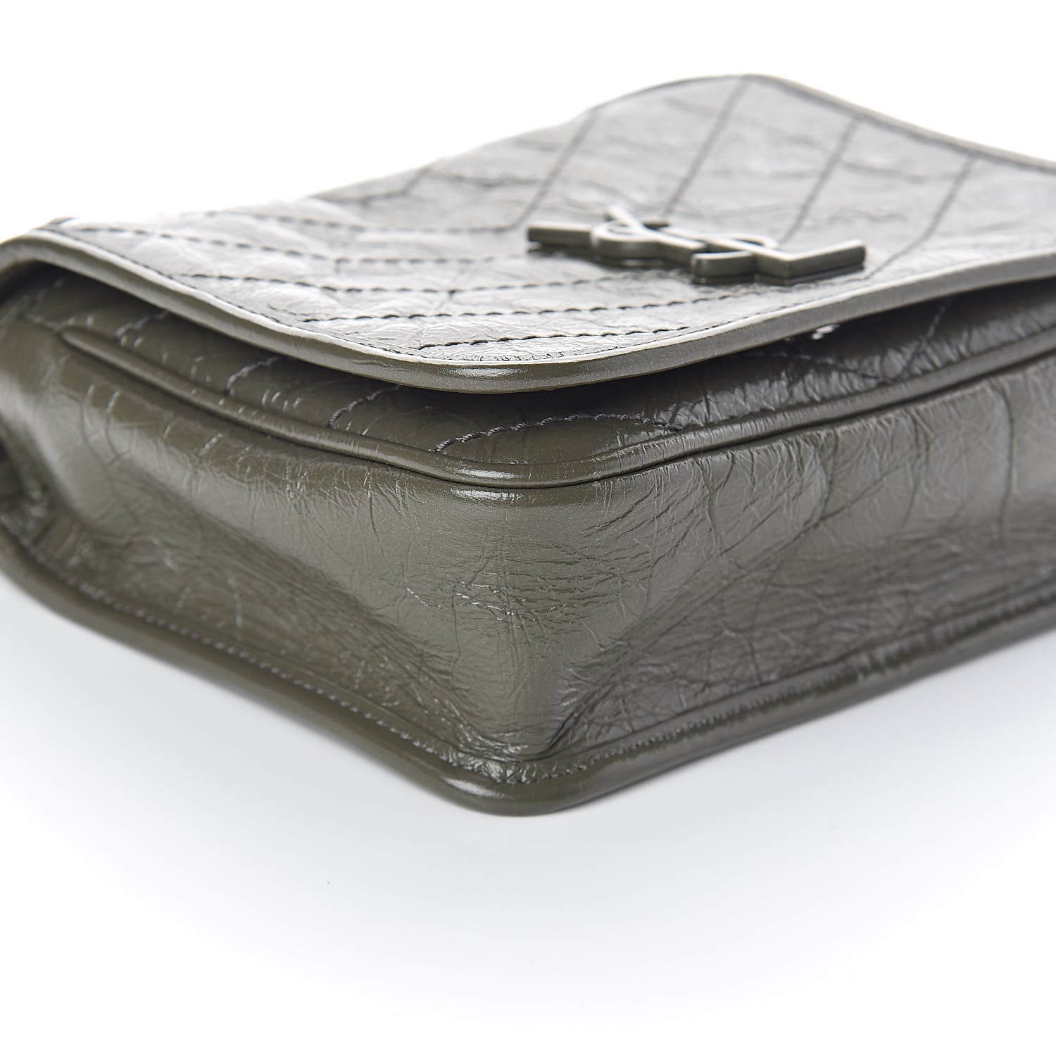 Saint Laurent Crinkled Calfskin Matelasse Monogram Niki Chain Wallet Khaki Militaire 8 of 9