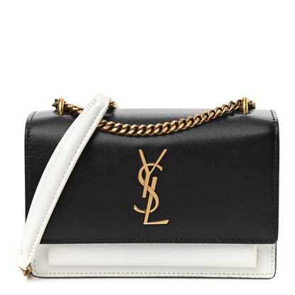 Saint Laurent New Aspen Calfskin Bi-Color Monogram Sunset Chain Wallet Black Dirty White 1 of 11