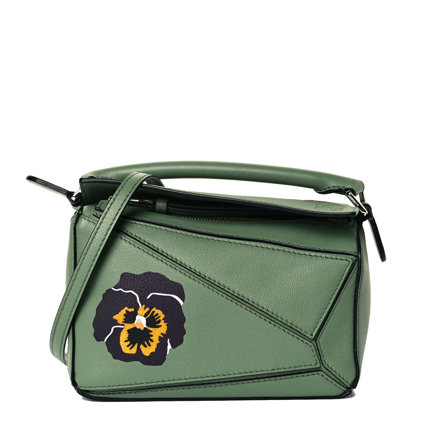 Calfskin Mini Pansies Puzzle Bag Rosemary