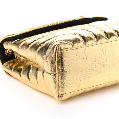 Saint Laurent Metallic Calfskin Y Quilted Small Loulou Monogram Chain Satchel Gold 8 of 9