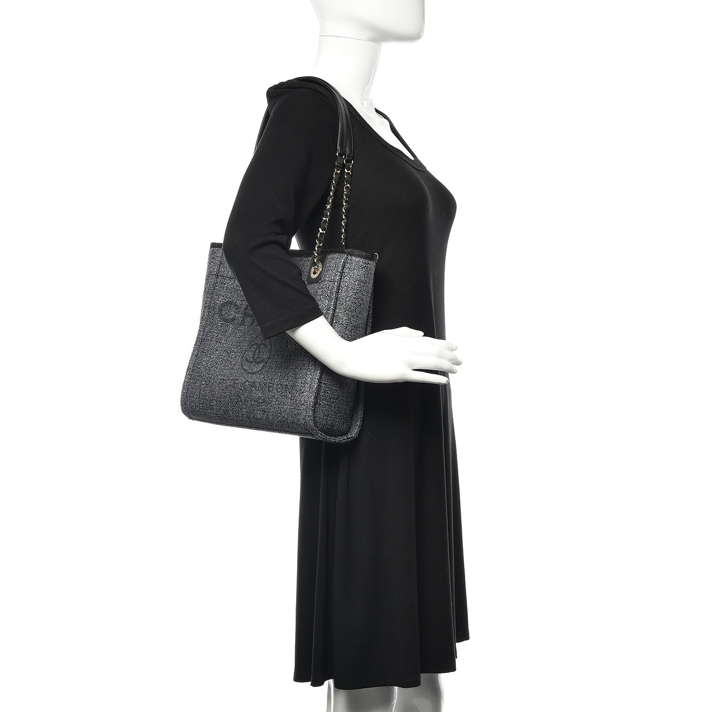 Woven Straw Raffia Mini Deauville Tote Black