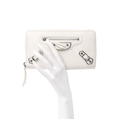 Balenciaga Chevre Silver Metallic Edge Hardware Zip Around Wallet Blanc Neige 2 of 6