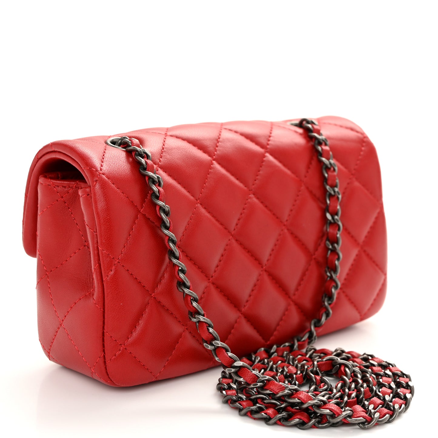 Lambskin Quilted Extra Mini Rectangular Flap Red