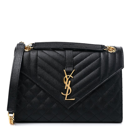 Saint Laurent Grain De Poudre Textured Mixed Matelasse Triquilt Medium Monogram Satchel Black 1 of 14