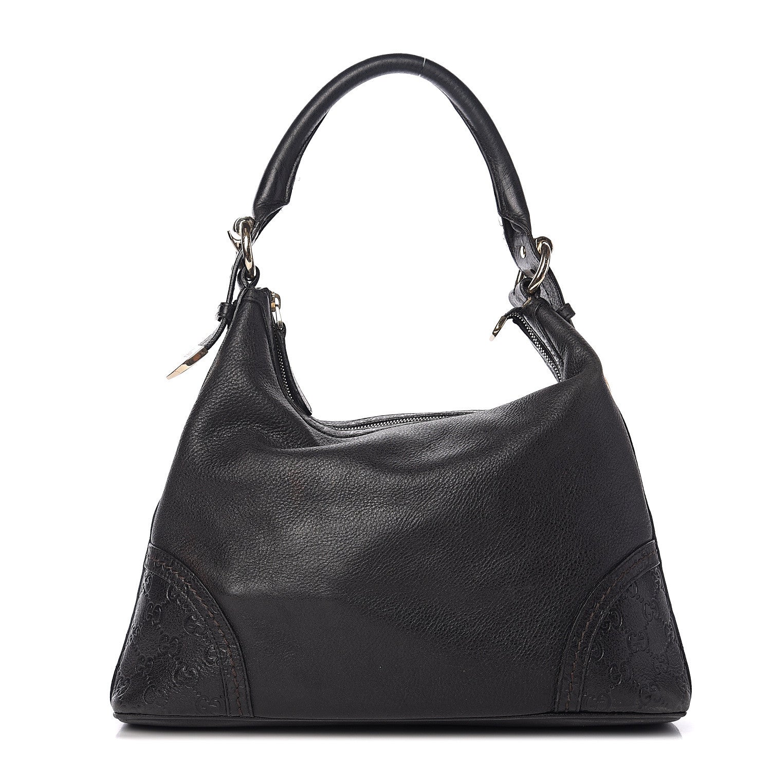 Gucci Pebbled Calfskin Guccissima Trim Medium Signoria Hobo Black 1 of 12
