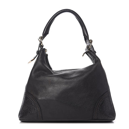 Gucci Pebbled Calfskin Guccissima Trim Medium Signoria Hobo Black 1 of 12