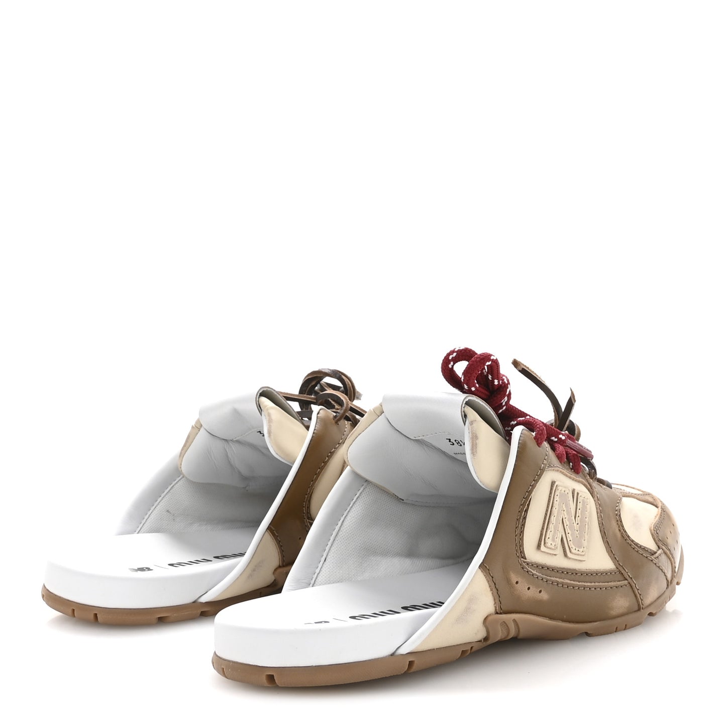 X NEW BALANCE Bleached Calfskin 530 SL Slip-On Sneakers 38.5 Cinnamon Travertine Gray