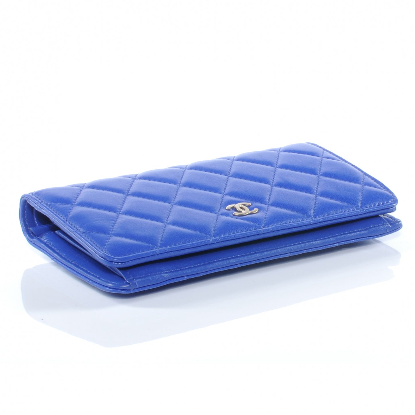 Lambskin Quilted Yen Wallet Bright Blue